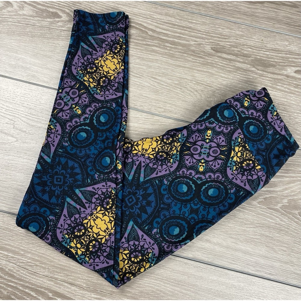 Lularoe Women's Pull On Mandala Pattern Vibrant Leggings Blue Purple One Size